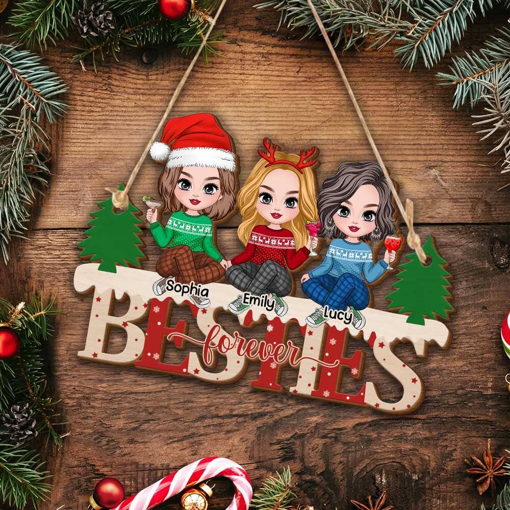 Besties Forever Christmas Custom Wooden Hanginf Ornament NVL19NOV23TP2 Wooden Hanging Ornament HumanCustom - Unique Personalized Gifts Made Just for You 