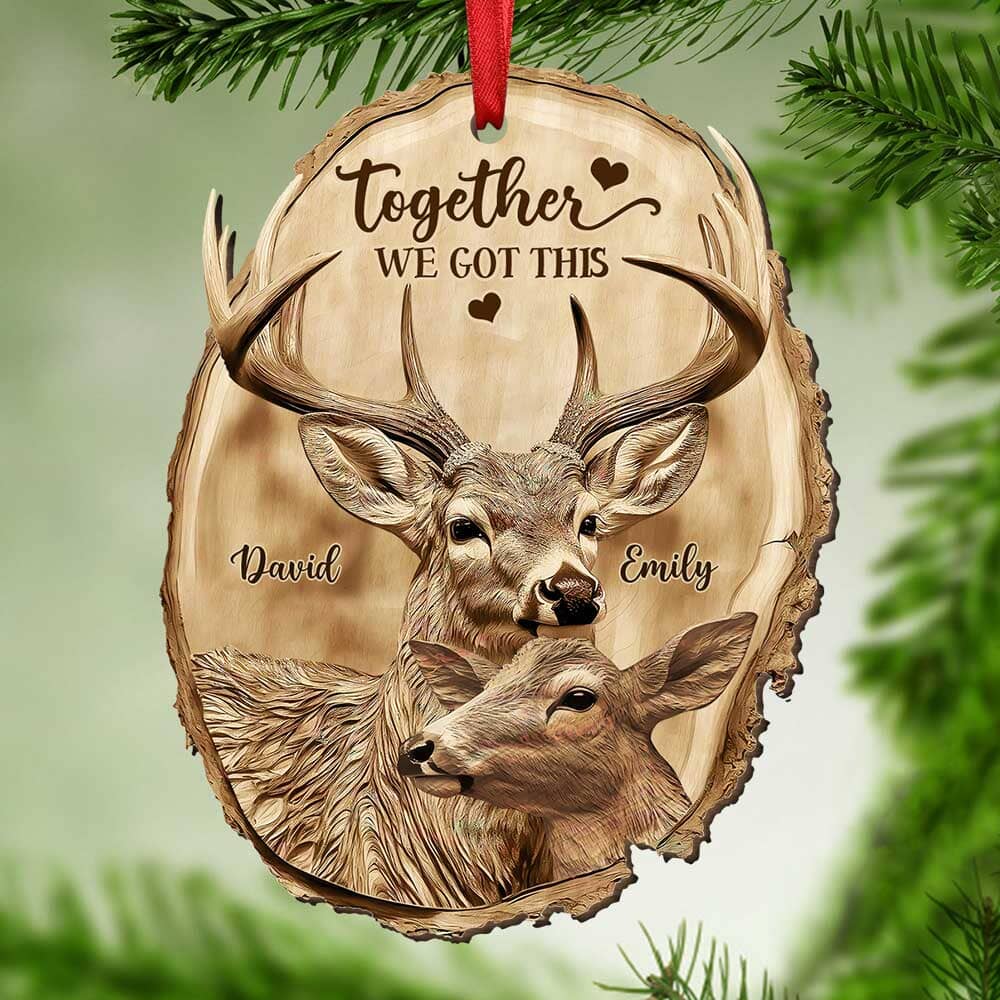 Couple Deer - Personalized Wood Custom Shape Oranament For Christmas - NTD13OCT23TP1 Wood Custom Shape Ornament HumanCustom New 