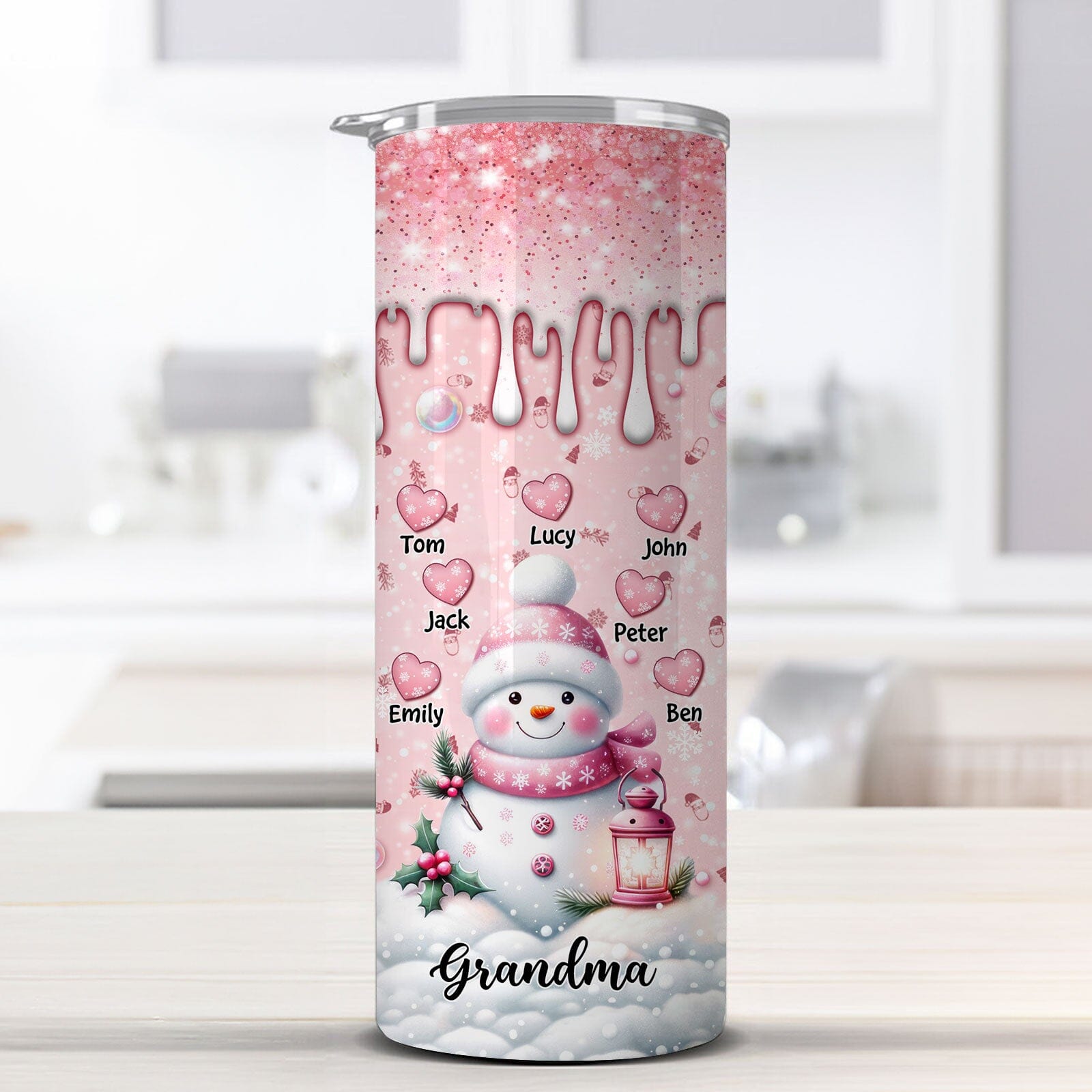 Sparkling Sweet Pinky Snowman Grandma Mom Heart Kids Personalized Skinny Tumbler LPL01NOV23TP1 Skinny Tumbler HumanCustom - Unique Personalized Gifts Made Just for You 