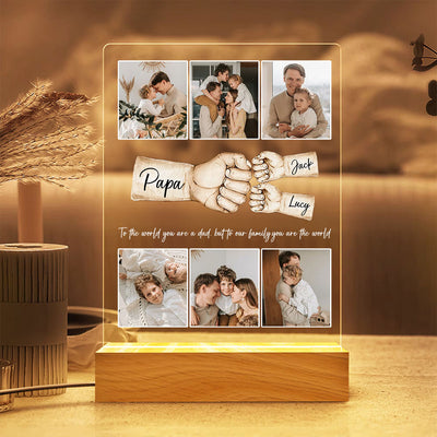Custom Photo Daddy's Team Fist Bump Personalized Acrylic LED Night Light, Father's Day Gift For Dad, For Grandpa, For Husband NVL25APR24TP1