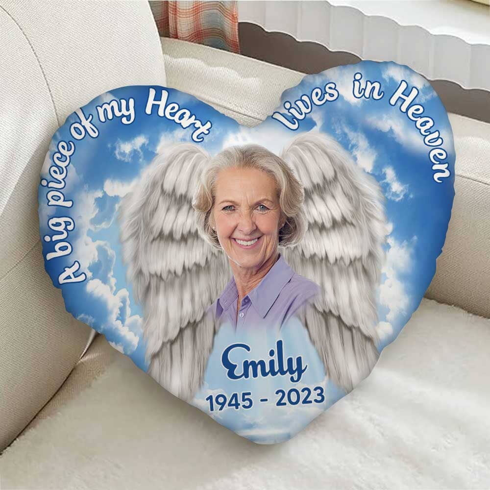 Memorial Upload Photo Heaven, Your Wings Were Ready But My Heart Was Not Personalized Heart Shaped Pillow LPL18OCT23TP3 Heart Shaped Pillow HumanCustom - Unique Personalized Gifts Made Just for You 