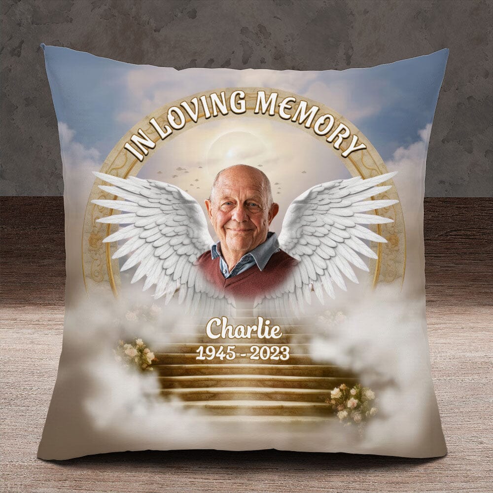 Memorial Custom Photo Wings Stairs To Heaven, In Loving Memory Personalized Pillow LPL14DEC23TP3 Pillow HumanCustom - Unique Personalized Gifts Made Just for You 