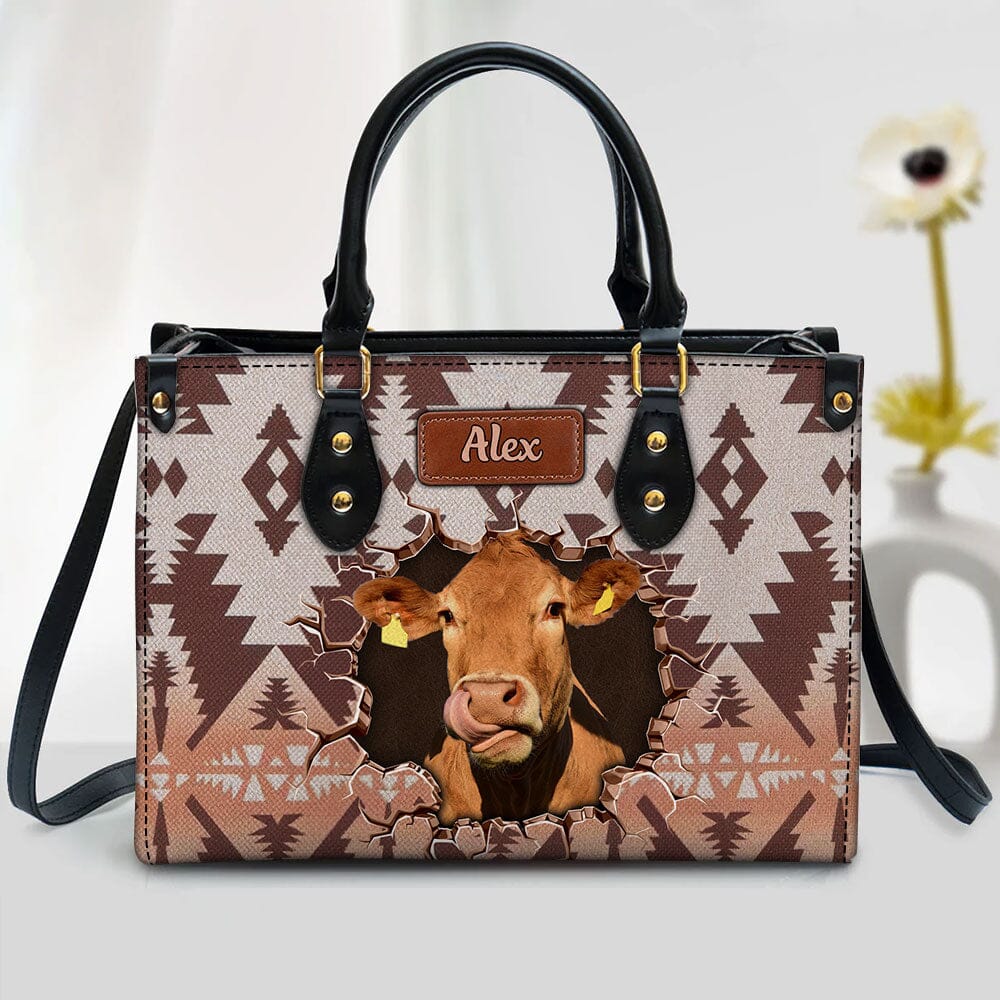 Retro Country Farm Love Cows Cattle Crack Southwestern Cowhide Pattern Personalized Leather Handbag LPL12DEC23TP1 Leather Handbag HumanCustom - Unique Personalized Gifts Made Just for You 