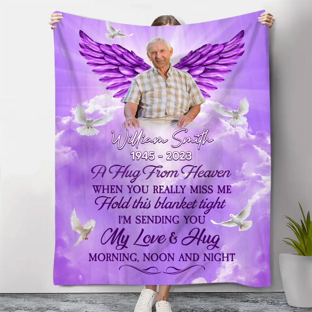 Purple Heaven Upload Photo, A Hug From Heaven Personalized Memorial Blanket LPL15DEC23TP1 Fleece and Sherpa Blanket HumanCustom - Unique Personalized Gifts Made Just for You 