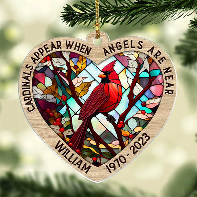 Memorial Cardinal Stained Glass Pattern, Cardinals Appear When Angels Are Near Personalized Ornament LPL25AUG23TP1