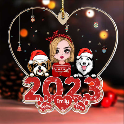 Christmas Pretty Dog Mom With Little Puppy Pet On 2023 Personalized Ornament LPL01SEP23TP1