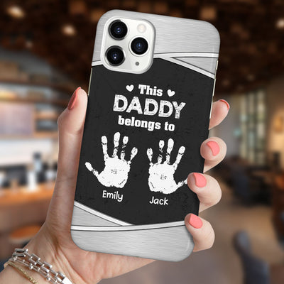 This Grandpa Dad Belongs To Handprint Kids Metal Effect Personalized Phone Case NVL11APR24TP1