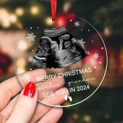 Pregnancy Announcement Upload Ultrasound Photo Acrylic Ornament Gift For Grandparents VTX20NOV23TP1 Acrylic Ornament HumanCustom - Unique Personalized Gifts Made Just for You