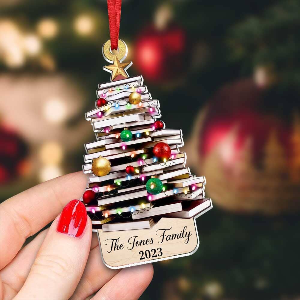 Family Name Christmas Book Tree Personalized Acrylic Ornament VTX14NOV23TP1 Acrylic Ornament HumanCustom - Unique Personalized Gifts Made Just for You 