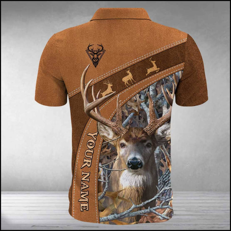 Deer Hunting Leather Pattern Personalized Custom 3D Polo Shirt