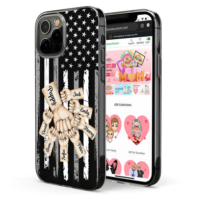 Stars & Stripes, Hand To Hand Dad Grandpa And Kids' Names - Gift For Father, Grandfather - Personalized Clear Phone Case NVL24AP24TP3