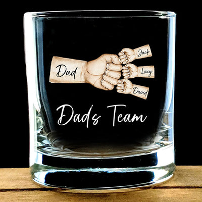 Daddy's Team Fist Bump Personalized Square Whiskey Glass Engraved, Father's Day Gift For Dad, For Grandpa, For Husband NVL25APR24TP4