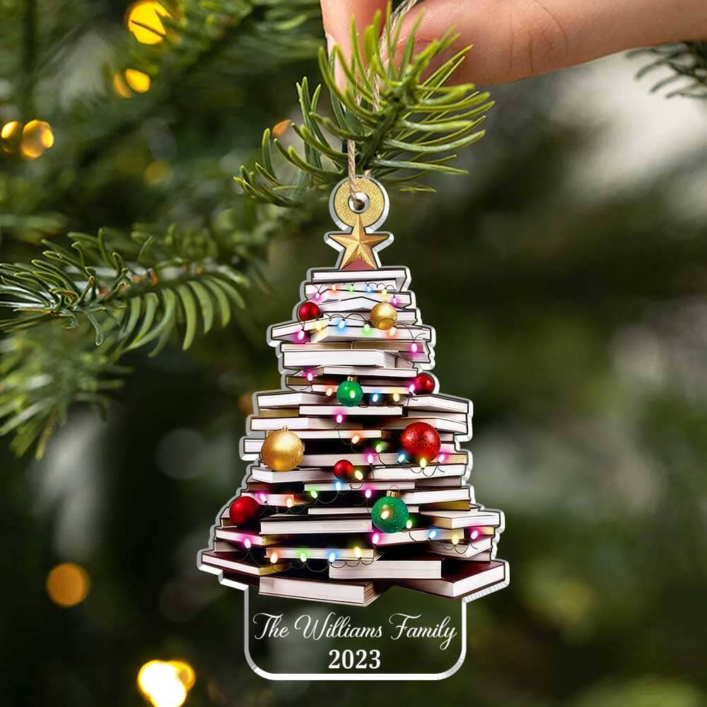 Family Name Christmas Book Tree Personalized Acrylic Ornament VTX14NOV23TP1 Acrylic Ornament HumanCustom - Unique Personalized Gifts Made Just for You 