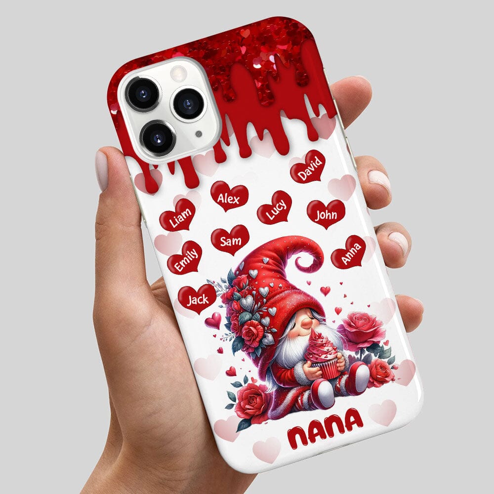 Valentine Red Flower Gnome Grandma Mom Sweet Heart Kids, Glitter Melting Pattern Personalized Phone Case LPL19DEC23TP2 Silicone Phone Case HumanCustom - Unique Personalized Gifts Made Just for You 