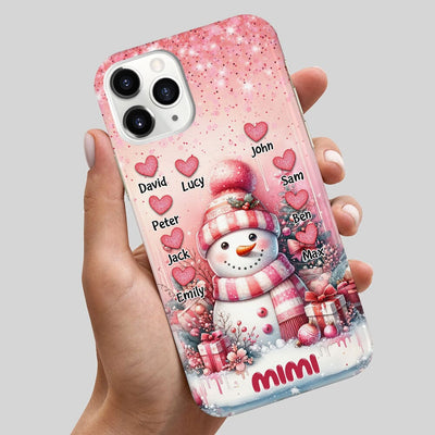 Pink Glitter Christmas Snowman Grandma Mom Little Heart Kids Personalized Phone Case LPL04NOV23TP1 Silicone Phone Case HumanCustom - Unique Personalized Gifts Made Just for You