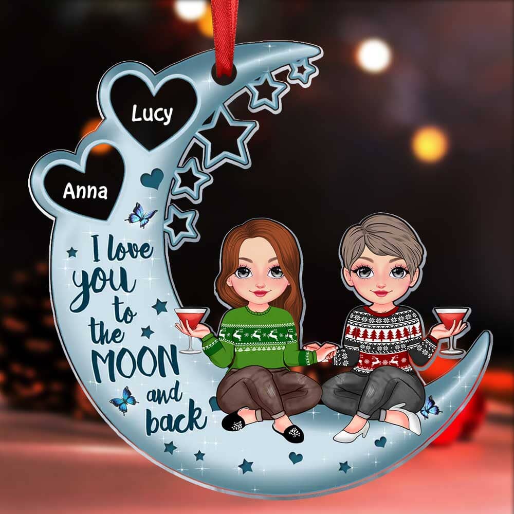 Christmas Pretty Doll Besties Sisters On Moon Personalized Ornament LPL11OCT23TP1 Acrylic Ornament HumanCustom New 