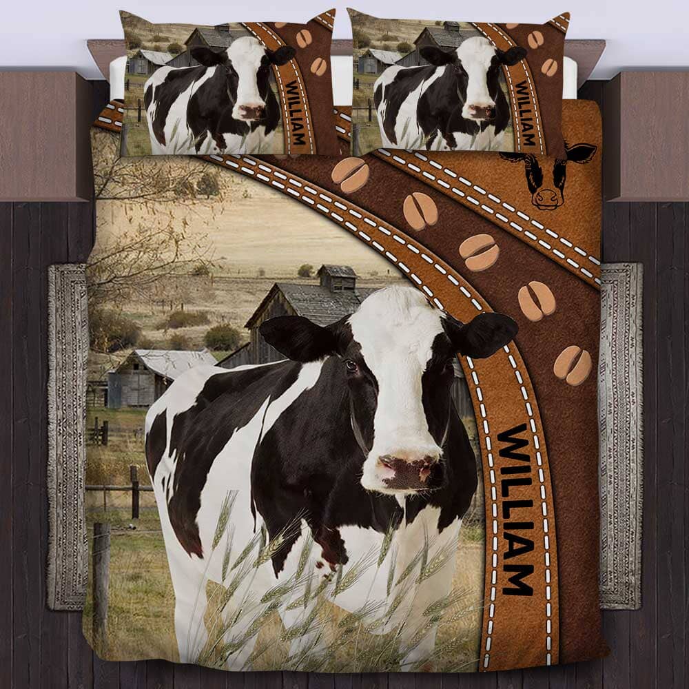 Love Cow Breeds Cattle Farm Custom Name Leather Texture Personalized Bedding Set LPL06DEC23TP1 Bedding Set HumanCustom - Unique Personalized Gifts Made Just for You US TWIN 