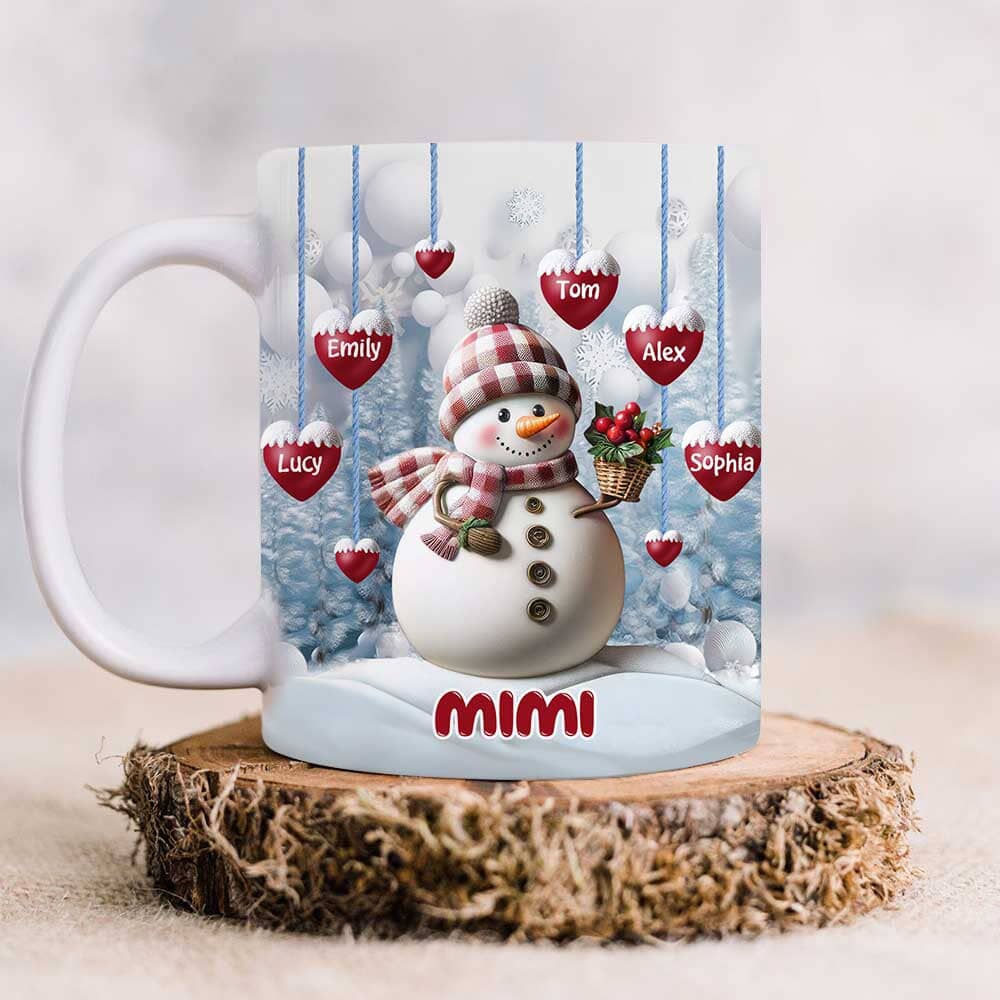 Happy Christmas Snowman Grandma Mom Hanging Sweet Heart Kids Personalized Blue Vibe Mug LPL06DEC23TP3 White Mug HumanCustom - Unique Personalized Gifts Made Just for You 