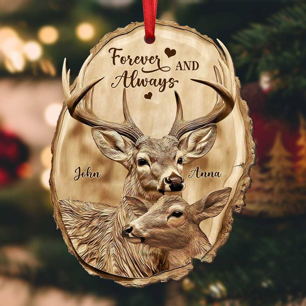 Couple Deer - Personalized Wood Custom Shape Oranament For Christmas - NTD13OCT23TP1 Wood Custom Shape Ornament HumanCustom New 