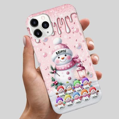 Sweet Cute Pinky Snowman Grandma Mom Kids Personalized Christmas Phone Case LPL31OCT23TP4 Silicone Phone Case HumanCustom - Unique Personalized Gifts Made Just for You