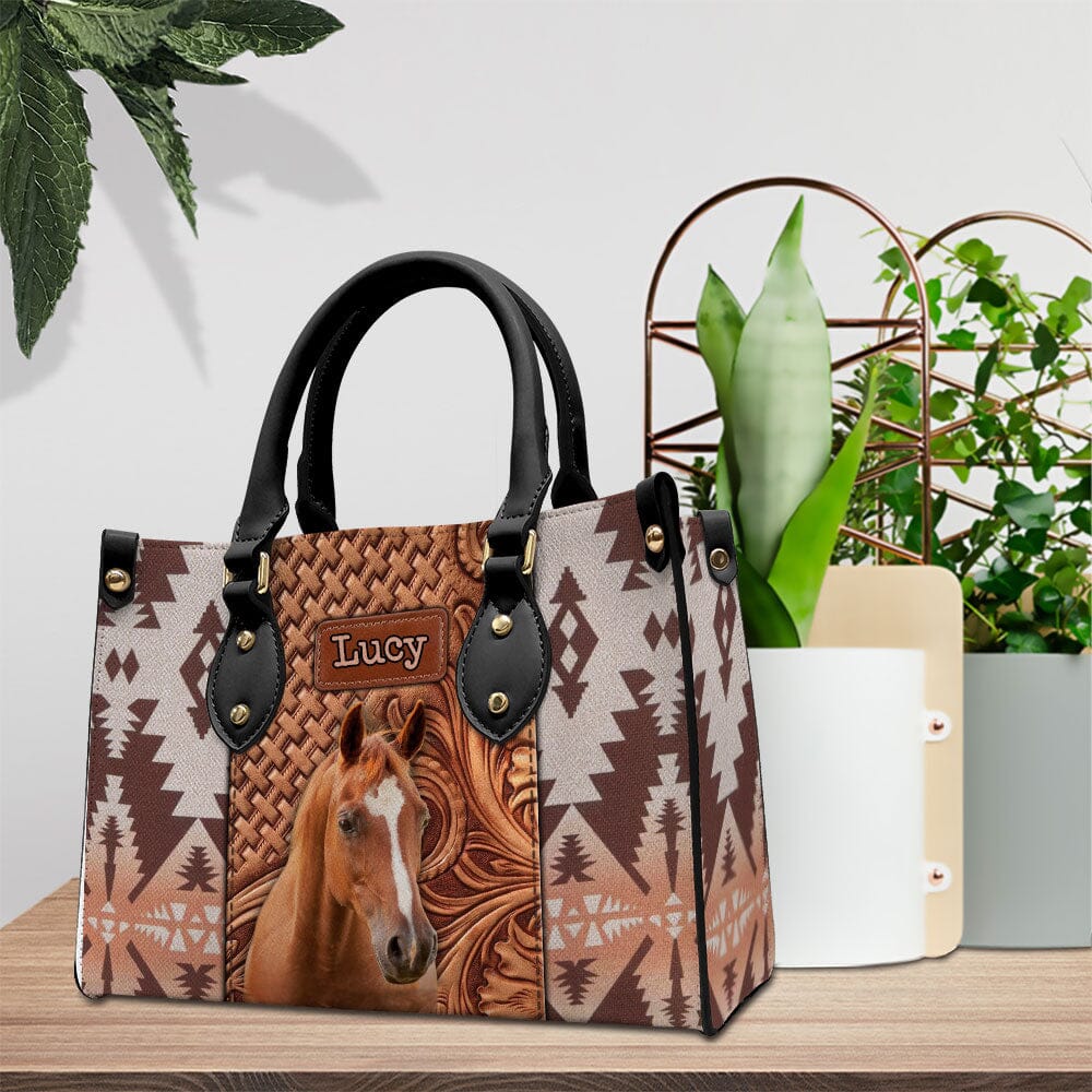 Love Horse Breeds Southwestern Wood Pattern Personalized Leather Handbag LPL08DEC23TP3 Leather Handbag HumanCustom - Unique Personalized Gifts Made Just for You 