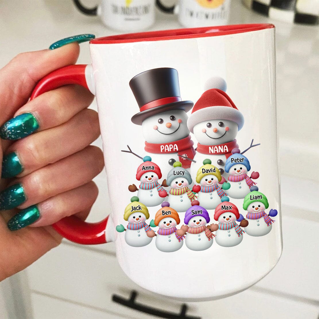 Personalized Accent Mug - Custom Parents/Grandparents Snowmen With Kids - NTD21NOV23TP3 Accent Mug HumanCustom - Unique Personalized Gifts Made Just for You 