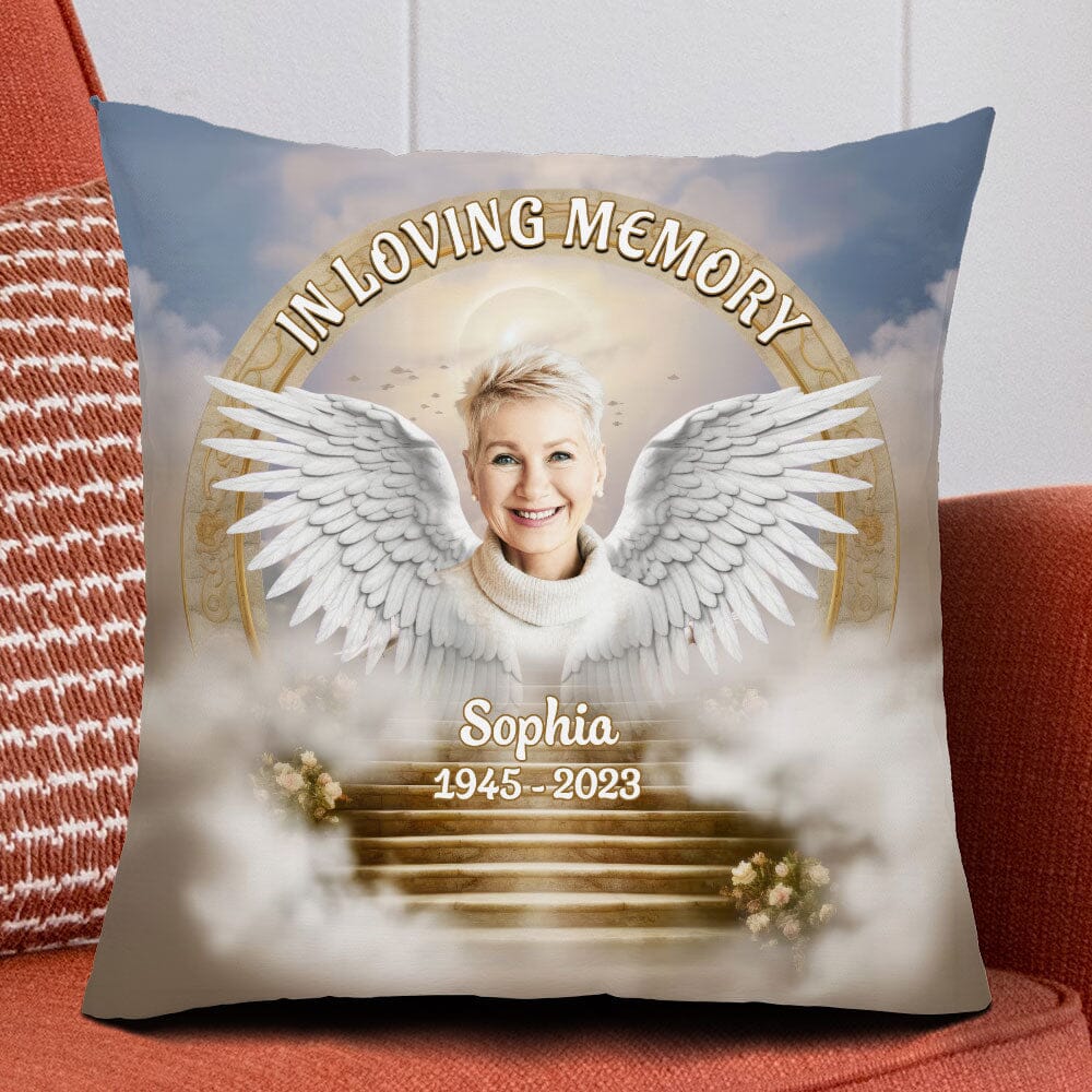 Memorial Custom Photo Wings Stairs To Heaven, In Loving Memory Personalized Pillow LPL14DEC23TP3 Pillow HumanCustom - Unique Personalized Gifts Made Just for You 