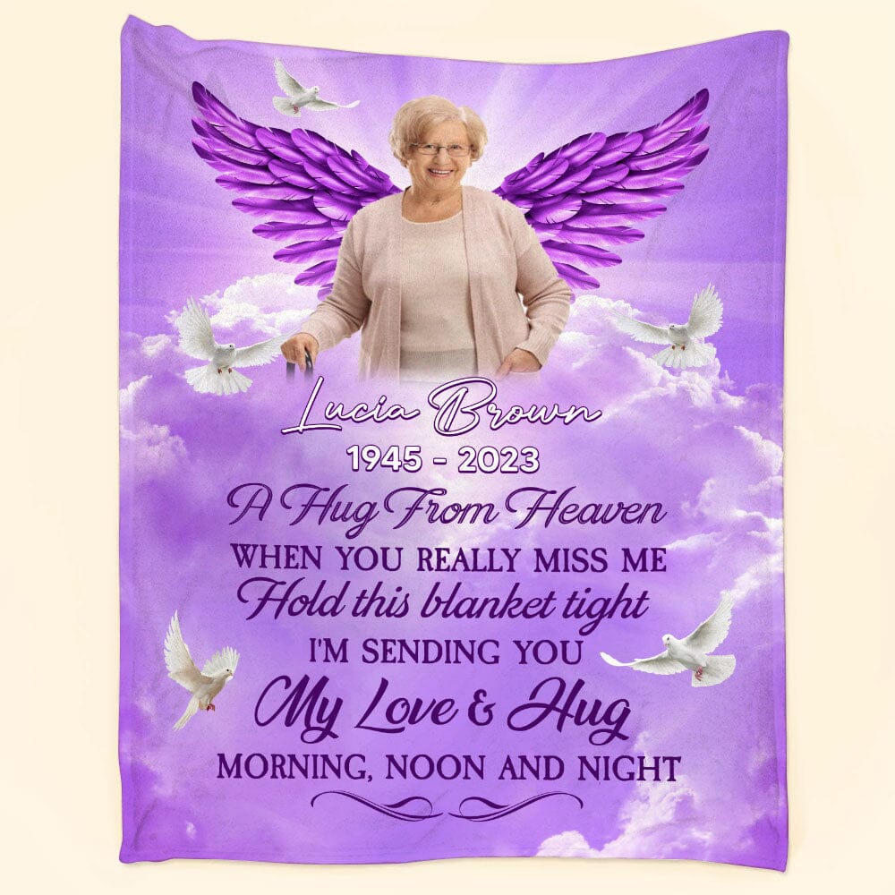 Purple Heaven Upload Photo, A Hug From Heaven Personalized Memorial Blanket LPL15DEC23TP1 Fleece and Sherpa Blanket HumanCustom - Unique Personalized Gifts Made Just for You 