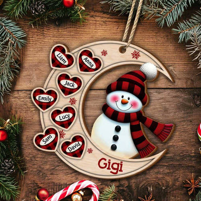 Christmas Happy Snowman Nana Mom Heart Kids On Moon Personalized Ornament LPL09NOV23TP5 Wood Custom Shape Ornament HumanCustom - Unique Personalized Gifts Made Just for You