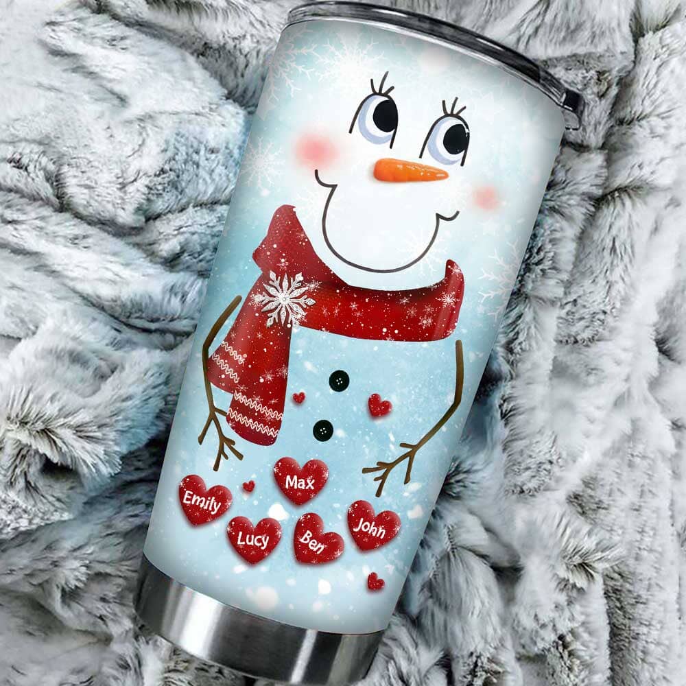 Cute Christmas Snowmy Grandma Mom Hugging Sweet Heart Kids Personalized Tumbler LPL01NOV23TP4 Glitter Tumbler HumanCustom - Unique Personalized Gifts Made Just for You 