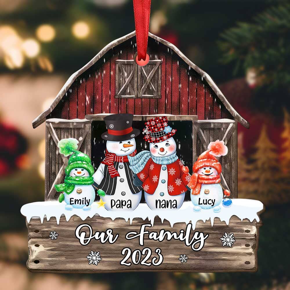 Christmas Family Snowman Nana Papa Dad Mom Kid At Red Barn, Together We Make A Family Personalized Ornament LPL20OCT23TP1 Wood Custom Shape Ornament HumanCustom - Unique Personalized Gifts Made Just for You 