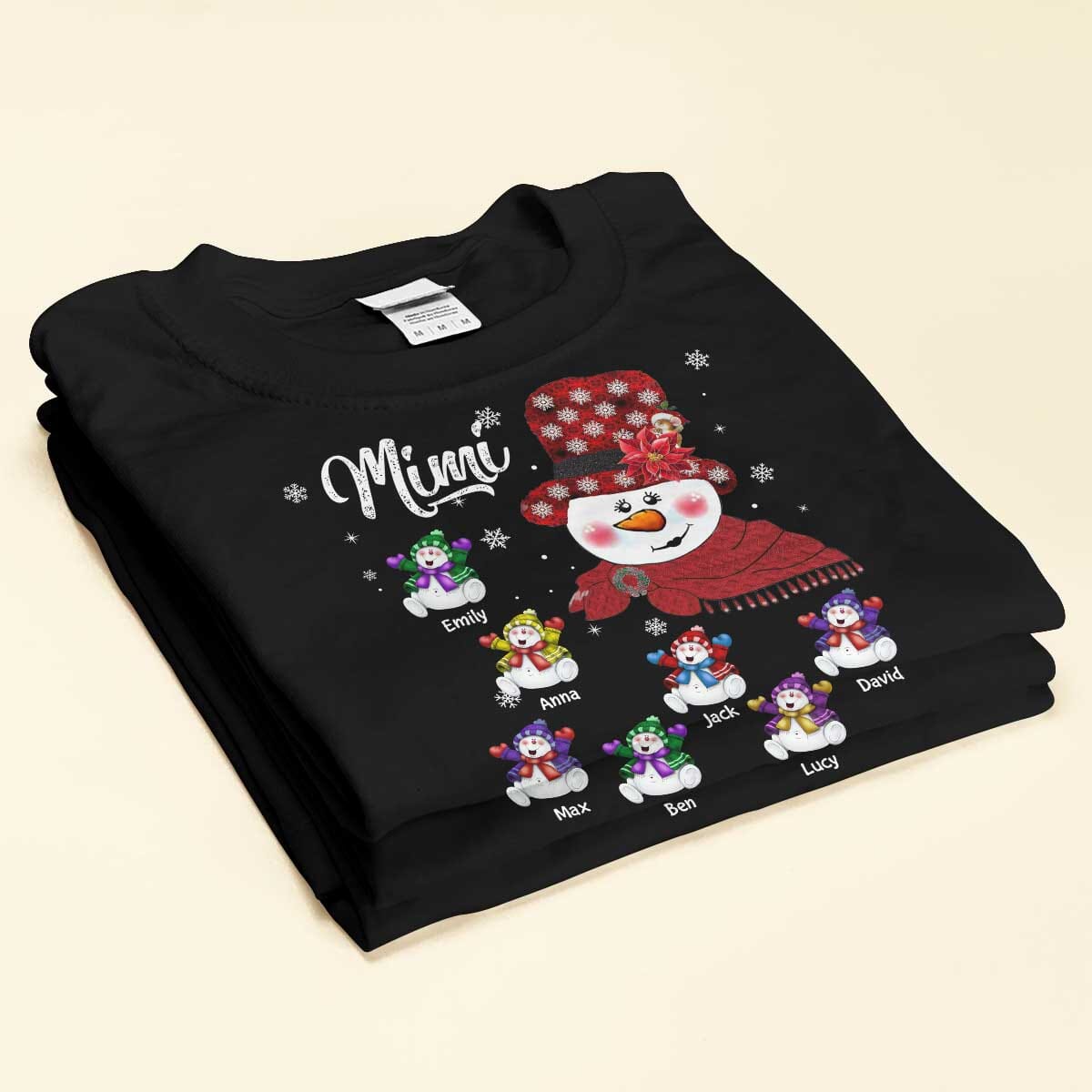 Pretty Christmas Snowman Nana Mom Snowy Kids Personalized Shirt LPL16OCT23TP2 Black T-shirt and Hoodie HumanCustom - Unique Personalized Gifts Made Just for You 