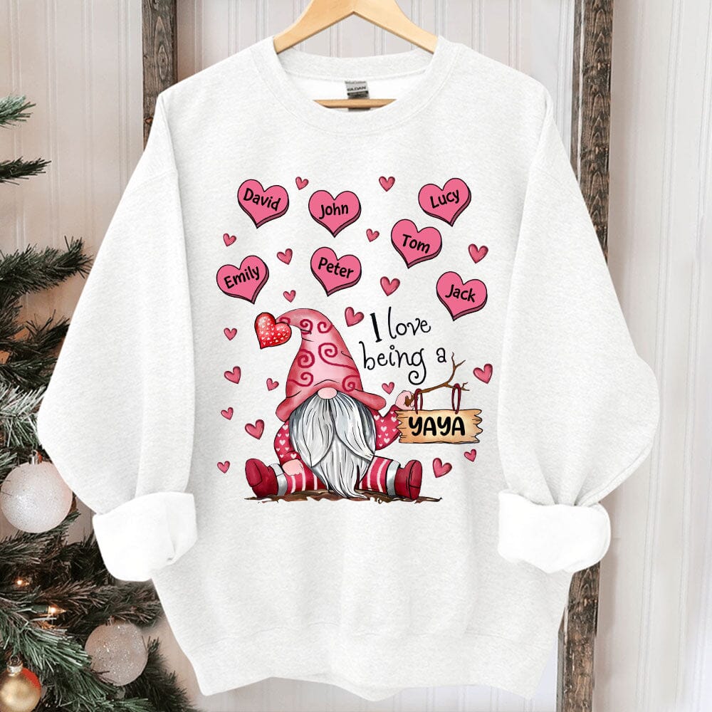 Sweet Pinky Gnome Grandma Mom Heart Kids, I Love Being A Nana Personalized Sweatshirt LPL18DEC23TP1 White Sweatshirt HumanCustom - Unique Personalized Gifts Made Just for You 