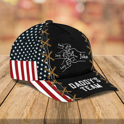 Daddy's Team Fist Bump American Flag Personalized Cap Gift For Father's Day VTX06MAY24TP2