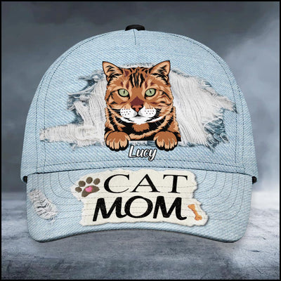 Personalized Cat Mom Denim Pattern Classic Caps 3D Printing HTN16JUN23XT1