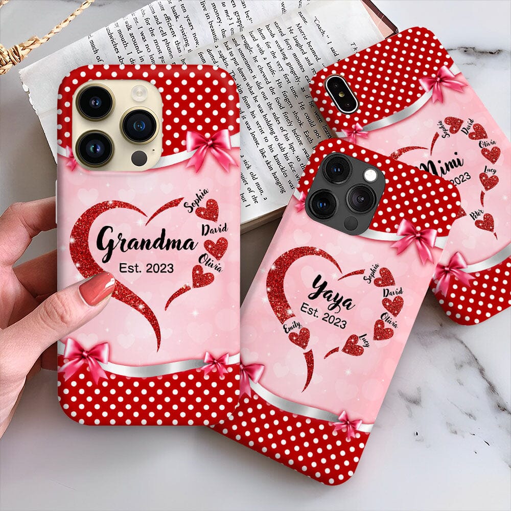 Customized Grandma Mom Valentine Heart Mothers Day Best Gift Phone case HTN18DEC23TP1 Glass Phone Case HumanCustom - Unique Personalized Gifts Made Just for You 