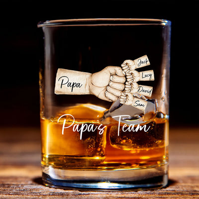 Daddy's Team Fist Bump Personalized Square Whiskey Glass Engraved, Father's Day Gift For Dad, For Grandpa, For Husband NVL25APR24TP4
