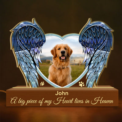Memorial Custom Pet Photo Heart Wings, A Big Piece Of My Heart Personalized Acrylic Plaque Led Lamp Night NVL10APR24TP3