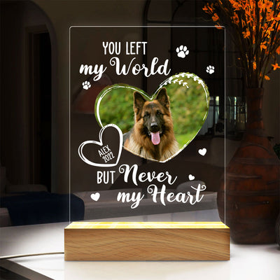 Memorial Upload Pet Photo, You Left Pawprints On My Heart Forever Personalized Acrylic Plaque Led Lamp Night LPL20APR24TP2