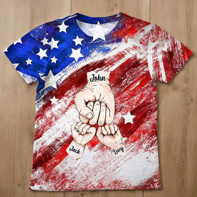 Stars And Stripes Fist Bump - Gift For Dad, Father, Papa, Grandpa, Granddad - Personalized 3D T-shirt NVL24APR24TP2