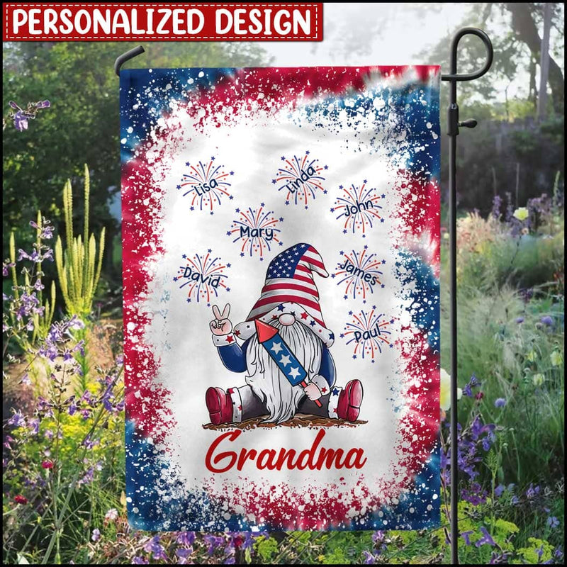 Discover Grandma Gnome Firecracker Grandkids Independence Day Personalized Flag