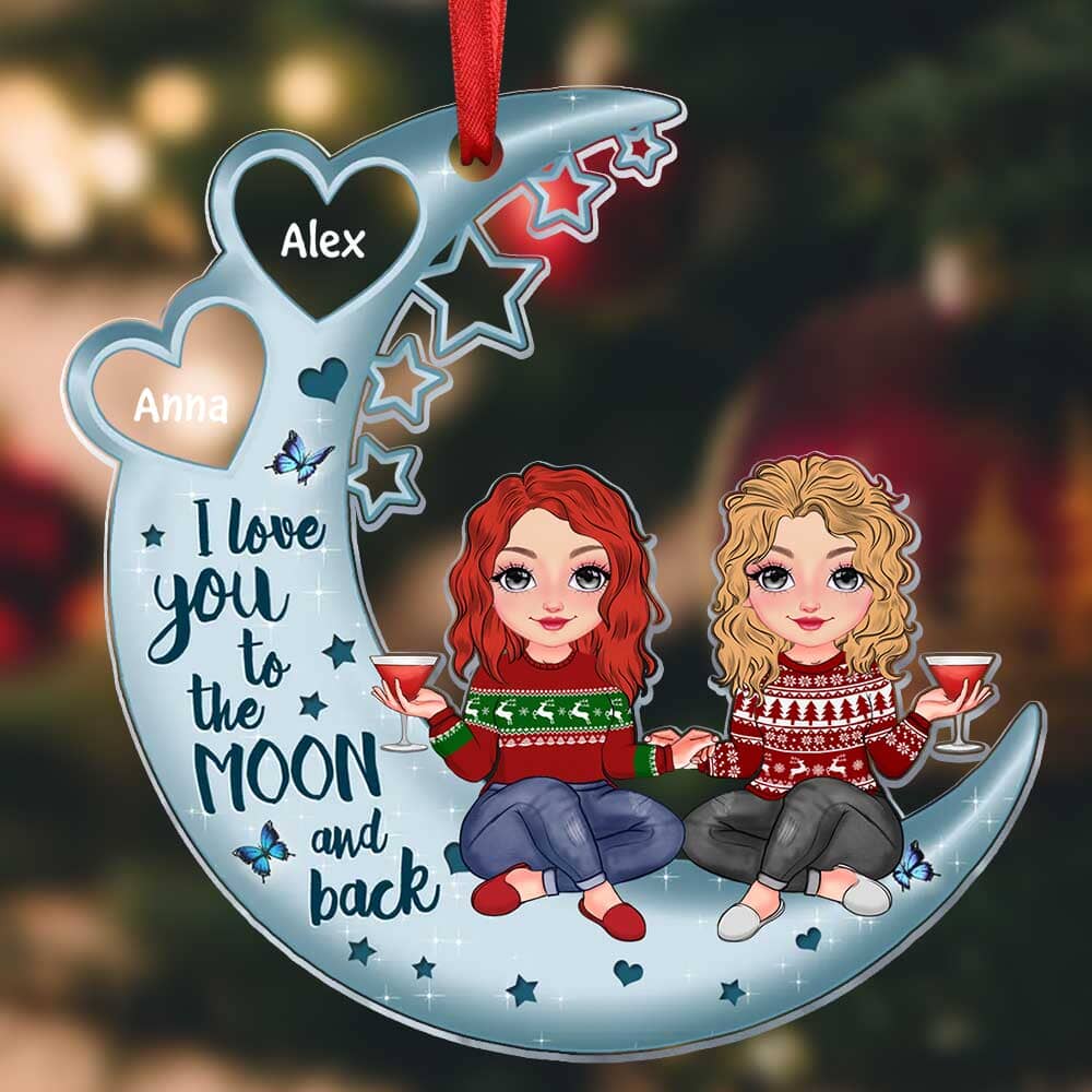 Christmas Pretty Doll Besties Sisters On Moon Personalized Ornament LPL11OCT23TP1 Acrylic Ornament HumanCustom New 