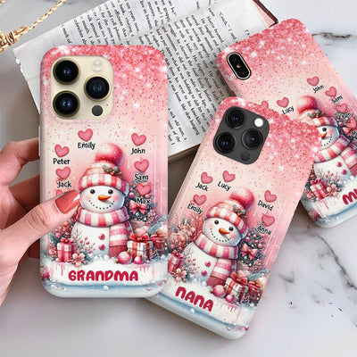 Pink Glitter Christmas Snowman Grandma Mom Little Heart Kids Personalized Phone Case LPL04NOV23TP1 Silicone Phone Case HumanCustom - Unique Personalized Gifts Made Just for You