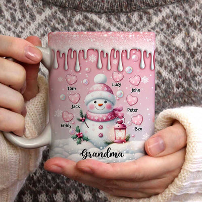 Sweet Pinky Snowman Grandma Mom Heart Kids Personalized Mug LPL15NOV23TP2 White Mug Edge HumanCustom - Unique Personalized Gifts Made Just for You White 11OZ