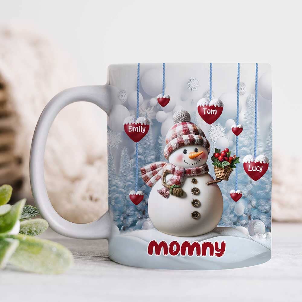 Happy Christmas Snowman Grandma Mom Hanging Sweet Heart Kids Personalized Blue Vibe Mug LPL06DEC23TP3 White Mug HumanCustom - Unique Personalized Gifts Made Just for You 