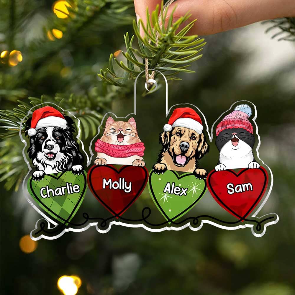 Cute Puppy Kitten Dog Cat Pet On Heartstrings Personalized Ornament LPL18NOV23TP3 Acrylic Ornament HumanCustom - Unique Personalized Gifts Made Just for You 