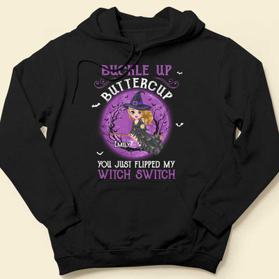 Personalized Halloween Witch Riding Broom, Buckle Up Buttercut Shirt LPL28AUG23TP2