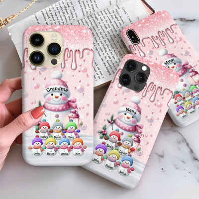 Sweet Cute Pinky Snowman Grandma Mom Kids Personalized Christmas Phone Case LPL31OCT23TP4 Silicone Phone Case HumanCustom - Unique Personalized Gifts Made Just for You