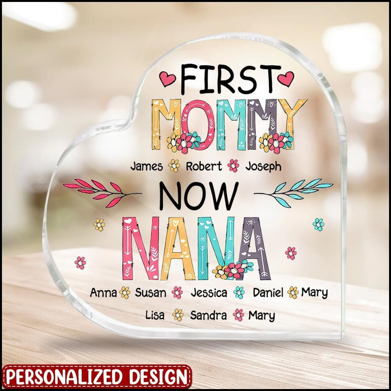 Custom First Mom Now Grandma Canvas With Kid's Name, Personalized