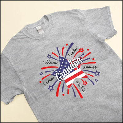 4th of July Dad Grandpa Papa Kids Star Firework American Flag Personalized Shirt NVL17MAY23XT2 White T-shirt and Hoodie Humancustom - Unique Personalized Gifts